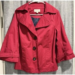 Merona Womans Jacket Size Large Red Lined Button Front Back Detail Wide Wrists